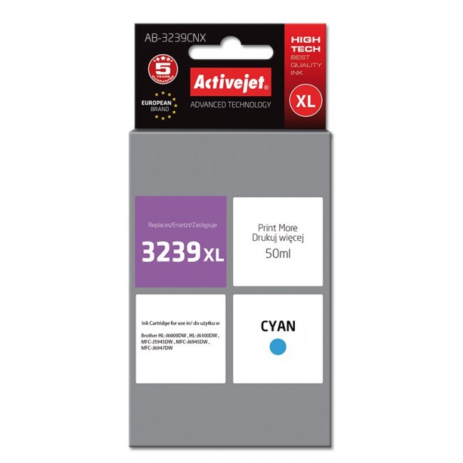 Activejet AB-3239CNX Ink cartridge (replacement for Brother LC3239XLC Supreme 50 ml cyan)