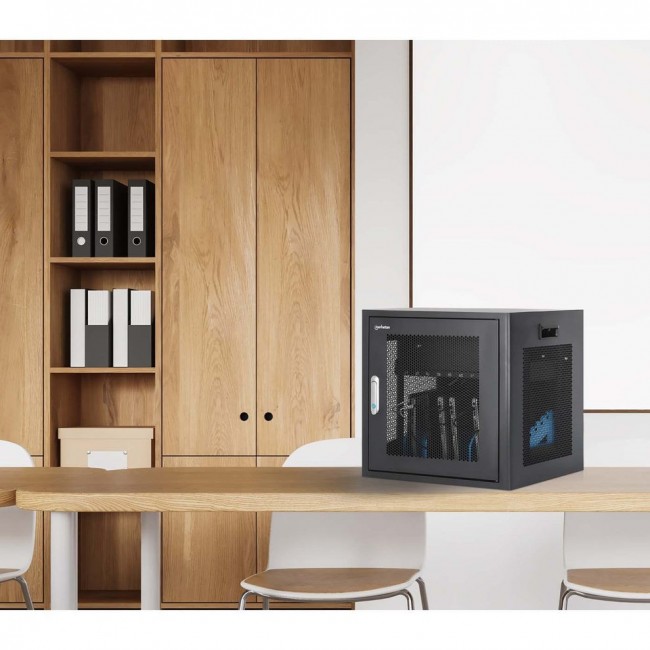 Manhattan Laptop Charging Cabinet Desktop via AC Adapter (EU) 10-bay, Install device's AC Adapter (power cables) into unit, Suitable for ALL laptops (to 16