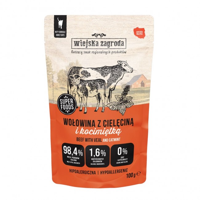 WIEJSKA ZAGRODA Beef with veal and catnip wet food for cats 100g WIEJSKA ZAGRODA Beef with veal and catnip wet food for cats 100g