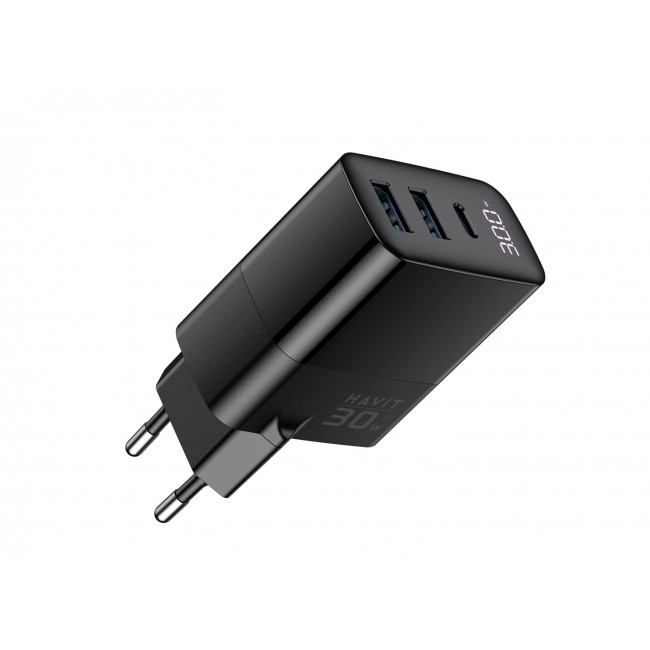 Havit UCLE001 EU - GaN three-port charger 30 W, black Havit UCLE001 EU - GaN three-port charger 30 W, black