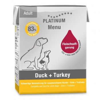 PLATINUM Menu Adult Duck+Turkey - wet dog food - 375g