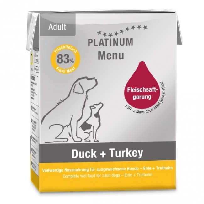 PLATINUM Menu Adult Duck+Turkey - wet dog food - 375g PLATINUM Menu Adult Duck+Turkey - wet dog food - 375g
