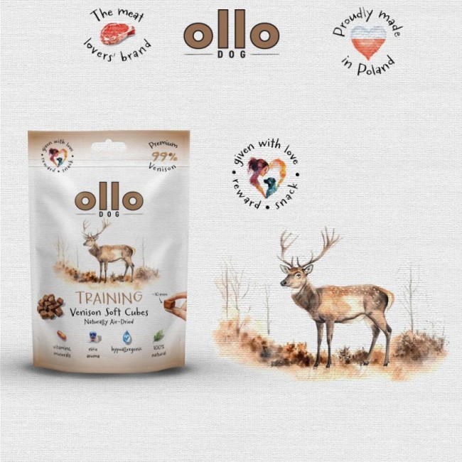 OLLO Air Dried Training Venison Cubes - dog treat - 80g