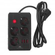 Maclean power strip, 4-socket extension cable + 3xUSB, 110-240V AC 50/60Hz, 2.1A max 2500W, 1.5m, black, MCE392 B