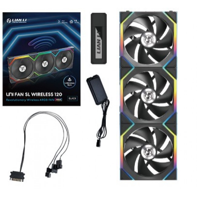 Lian Li UNI FAN SL Wireless ARGB PWM Fan, 3-Pack incl. Controller - 120 mm, black Lian Li UNI FAN SL Wireless ARGB PWM Fan, 3-Pack incl. Controller - 120 mm, black