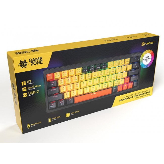 Tracer EVO2 keyboard Gaming USB + RF Wireless + Bluetooth QWERTY English Black, Orange, Yellow