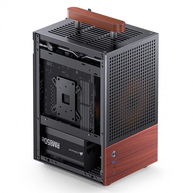 Jonsbo T6 PC Case, Mini-Tower, Mini-ITX, Tempered Glass, Wood, black