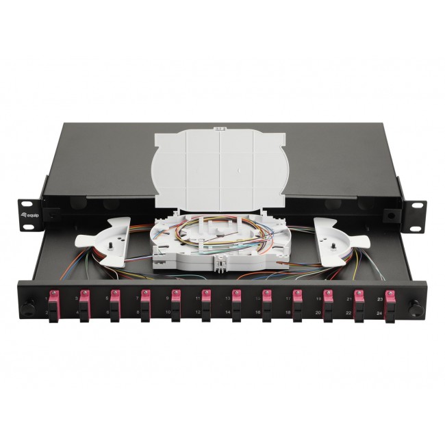 Equip 12-Port Fiber Optic Splice Box, SC Duplex, OM4, 1U, Equipped, Black