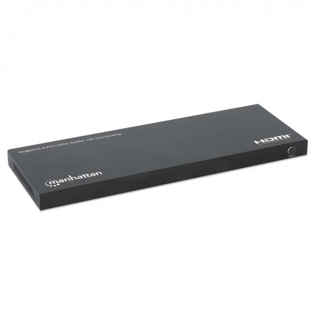 Manhattan 4K@60Hz 8-Port HDMI Splitter with Downscaling, Splits One HDMI Input to Eight HDMI Outputs (1x8), 18G, EDID Switch for Downscaling, Black