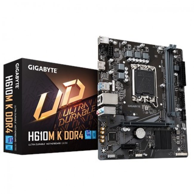GIGABYTE H610M K DDR4 Motherboard - Supports Intel Core 14th Gen CPUs, 3+1+1 Phases Hybrid Power Design, up to 3200MHz DDR4, 1xPCIe 3.0 M.2, GbE LAN, USB 3.2 Gen 1 GIGABYTE H610M K DDR4 Motherboard - Supports Intel Core 14th Gen CPUs, 3+1+1 Phases Hybrid Power Design, up to 3200MHz DDR4, 1xPCIe 3.0 M.2, GbE LAN, USB 3.2 Gen 1
