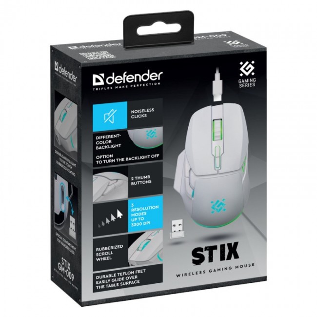WIRELESS MOUSE DEFENDER STIX GM-009 RF WHITE 3200dpi 7P WIRELESS MOUSE DEFENDER STIX GM-009 RF WHITE 3200dpi 7P