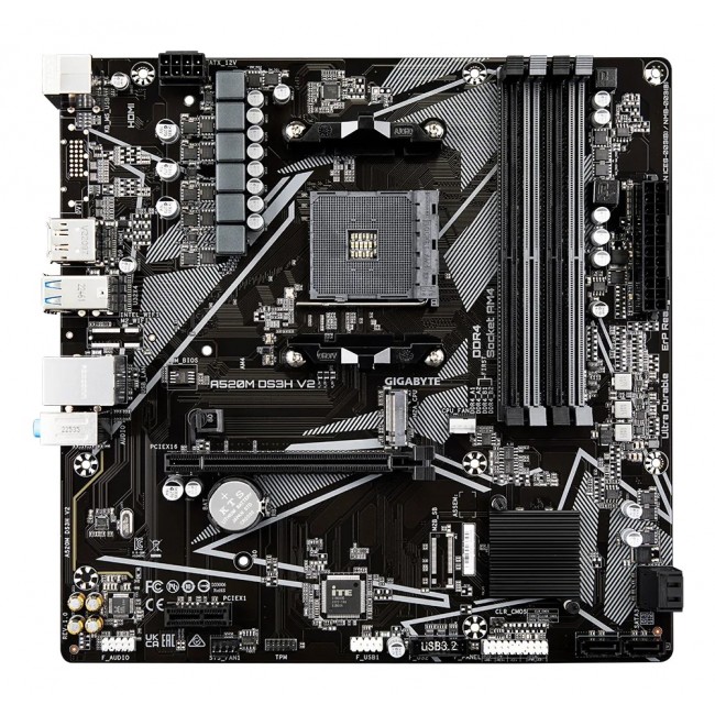 GIGABYTE A520M DS3H V2 Motherboard - Supports AMD Ryzen 5000 Series AM4 CPUs, up to 4733MHz DDR4 (OC), PCIe 3.0 x16, GbE LAN, USB 3.2 Gen 1