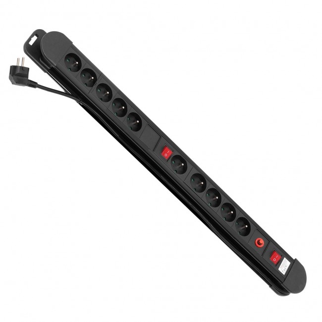 Maclean power strip, 10 outlet extension cord, 2 switches, protection and overload indication, 3680W, MCE10 Maclean power strip, 10 outlet extension cord, 2 switches, protection and overload indication, 3680W, MCE10