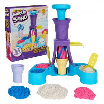 Kinetic Sand , Soft Serve Station with 14oz Play Sand (Blue, Pink & White), 2 Ice Cream Cones & 2 Tools, Sensory Toys for Kids Ages 5 and up