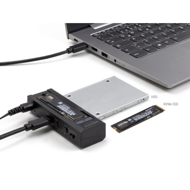 DeLOCK USB Type-C Converter for 1 x M.2 NVMe SSD + 1 x SATA SSD / HDD with Clone Function