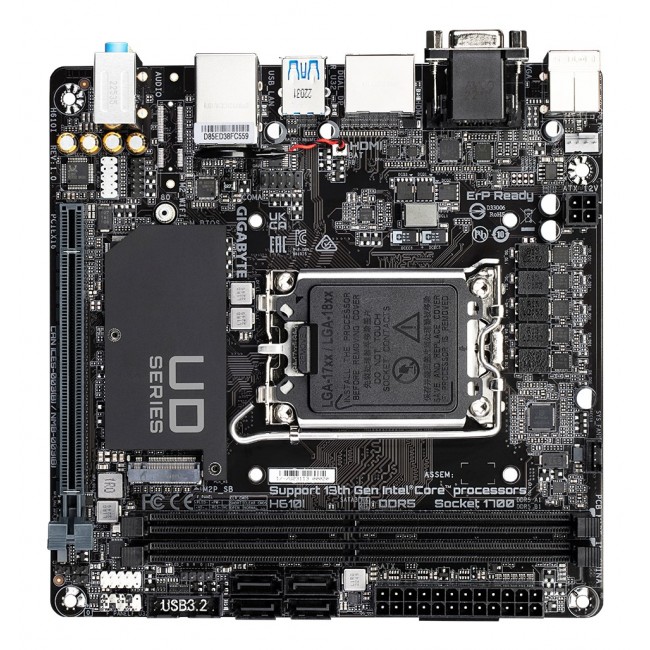 GIGABYTE H610I Motherboard - Supports Intel Core 14th CPUs, 4+1+1 Hybrid Digital VRM, up to 5600MHz DDR5, 1xPCIe 3.0 M.2, GbE LAN, USB 3.2 Gen 1