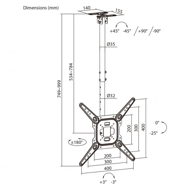 Maclean Ceiling Mount for TV, max. load 35 kg, 23 55