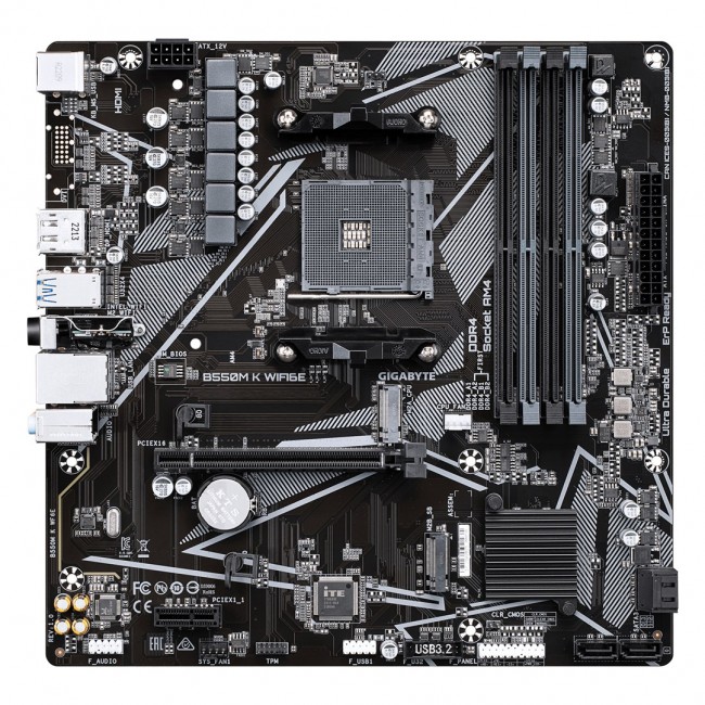GIGABYTE B550M K WIFI6E Motherboard - AMD Ryzen 5000 CPUs, up to 4733MHz DDR4, 1xPCIe 4.0 + 1xPCIe 3.0 M.2, WIFI 6E, 1GbE LAN, USB 3.2 Gen 1 GIGABYTE B550M K WIFI6E Motherboard - AMD Ryzen 5000 CPUs, up to 4733MHz DDR4, 1xPCIe 4.0 + 1xPCIe 3.0 M.2, WIFI 6E, 1GbE LAN, USB 3.2 Gen 1