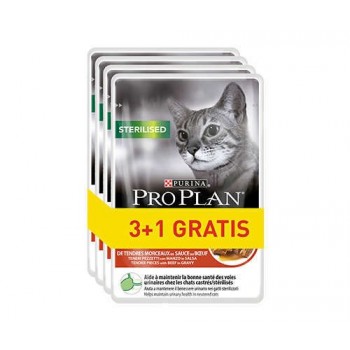 PURINA Pro Plan Sterilised Beef - wet cat food - 85g 3+1