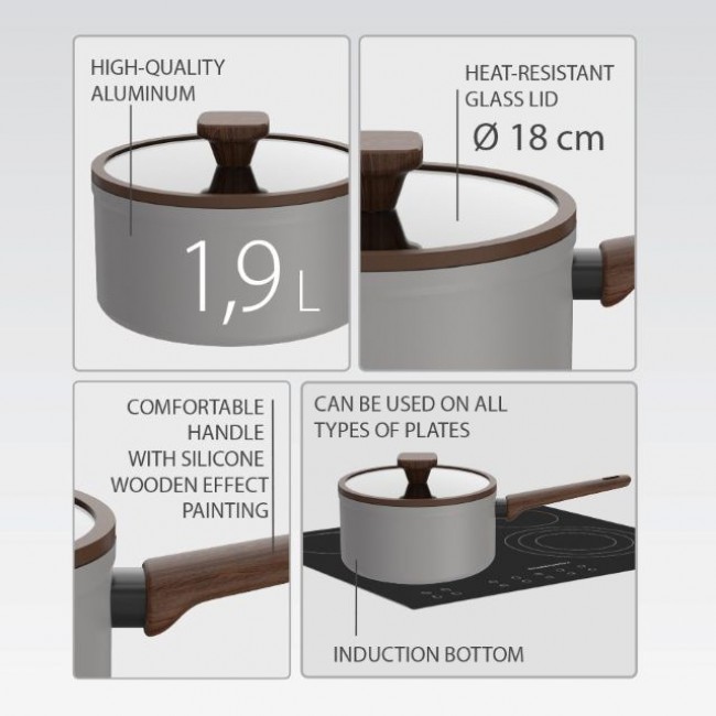 18cm saucepan with lid, 1.9L MR-1211-18S MAESTRO grey