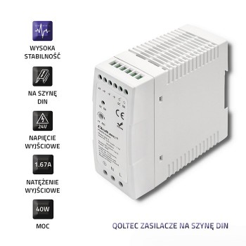 Qoltec Din Rail Power Supply | 40W | 24V | 1.67A | White | Slim