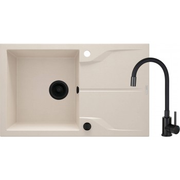 Granite sink with 1-bowl faucet with drainer