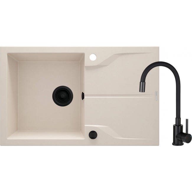 Granite sink with 1-bowl faucet with drainer