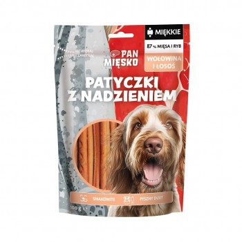 PAN MIĘSKO Sticks with beef and salmon filling - dog treat - 100g