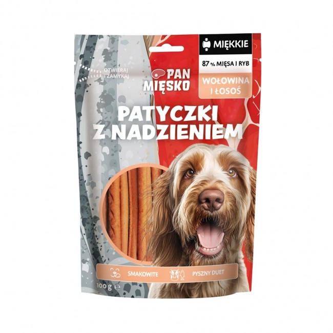 PAN MIĘSKO Sticks with beef and salmon filling - dog treat - 100g