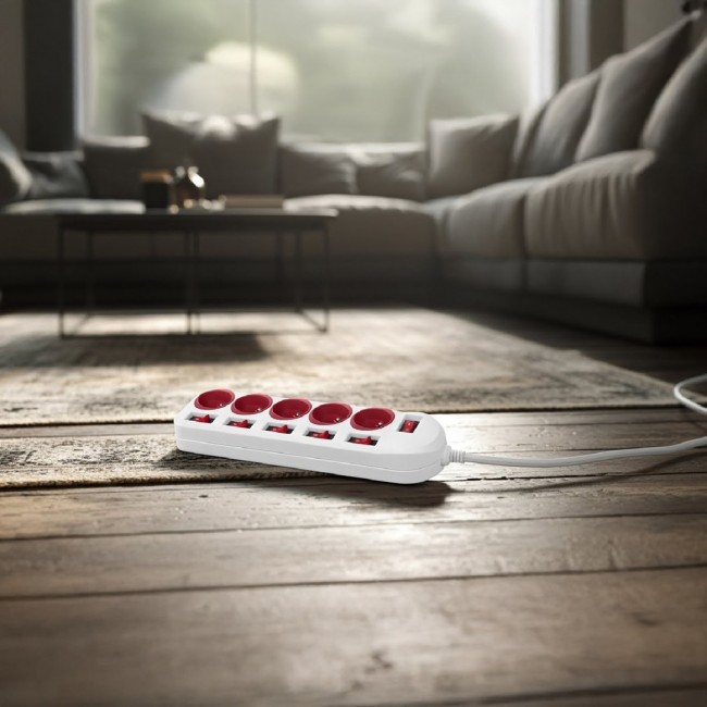 Maclean power strip, 5 socket extension cable, with switches, 250VAC/10A, 1.5m, MCE204 R/W Maclean power strip, 5 socket extension cable, with switches, 250VAC/10A, 1.5m, MCE204 R/W