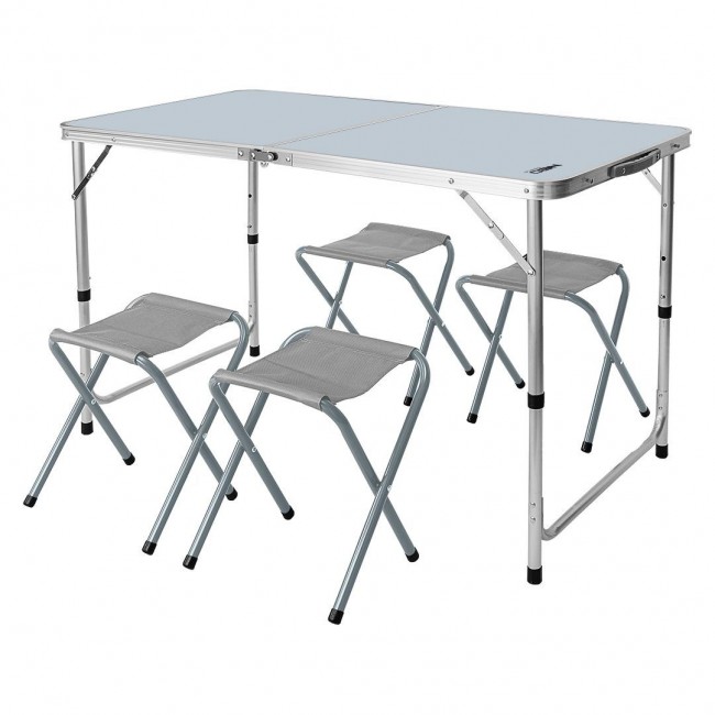 Camping set: table & 4 chairs, foldable in case