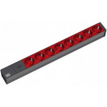 Bachmann 19'' 2m 8x Schuko H05VV-F 3G 1.00mm power extension 8 AC outlet(s) Black, Red