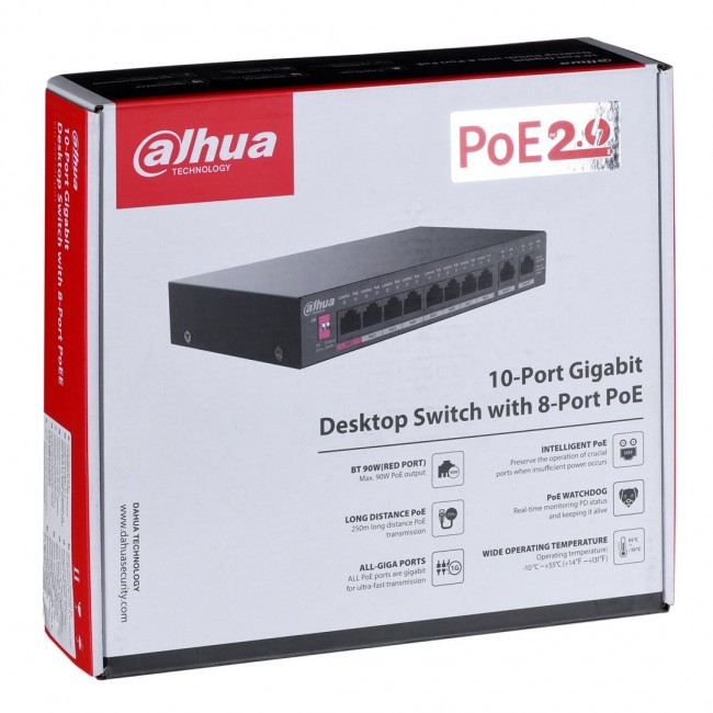 Dahua Technology PoE DH-PFS3010-8GT-96 Unmanaged Gigabit Ethernet (10/100/1000) Power over Ethernet (PoE)