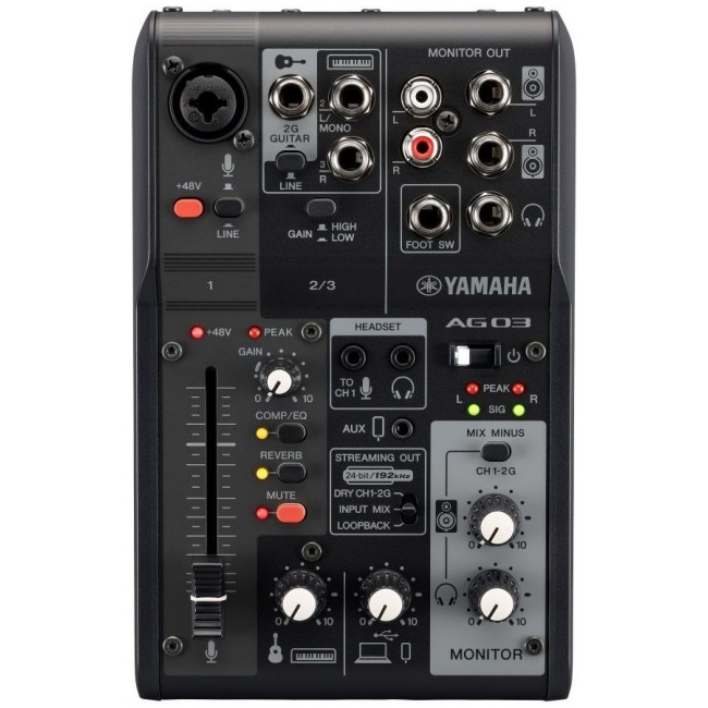 Yamaha AG03 MK2 - 3-channel live streaming mixer with USB audio interface, black Yamaha AG03 MK2 - 3-channel live streaming mixer with USB audio interface, black