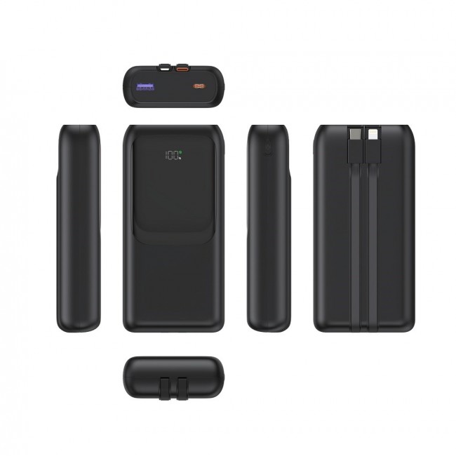 Gembird PB20-PD20-LCD-01 Fast charging power bank with integrated cables, 20W, 20000 mAh, black