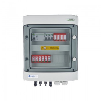 Switchgear attached DCAC hermetic IP65 EMITTER with DC surge arrester Dehn 1000V type 2, 2 x PV string, 2 x MPPT // og. AC Dehn type 2, 10A 3-F, RCD type A 40A/300mA