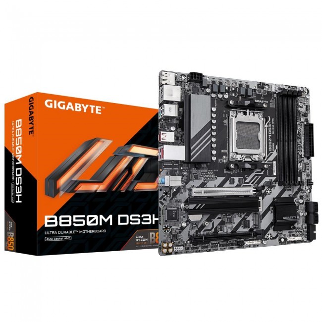 GIGABYTE B850M DS3H Motherboard - AMD Ryzen 9000 Series CPUs, 16+2+2 Phases Digital VRM, up to 8200MHz DDR5 (OC), 1xPCIe 5.0 + 1xPCIe 4.0 M.2, 2.5 LAN, USB 3.2 Gen 2