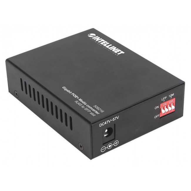 Intellinet Gigabit PoE+ Media Converter, 1 x 1000Base-T RJ45 Port to 1 x SFP Port, PoE+ Injector