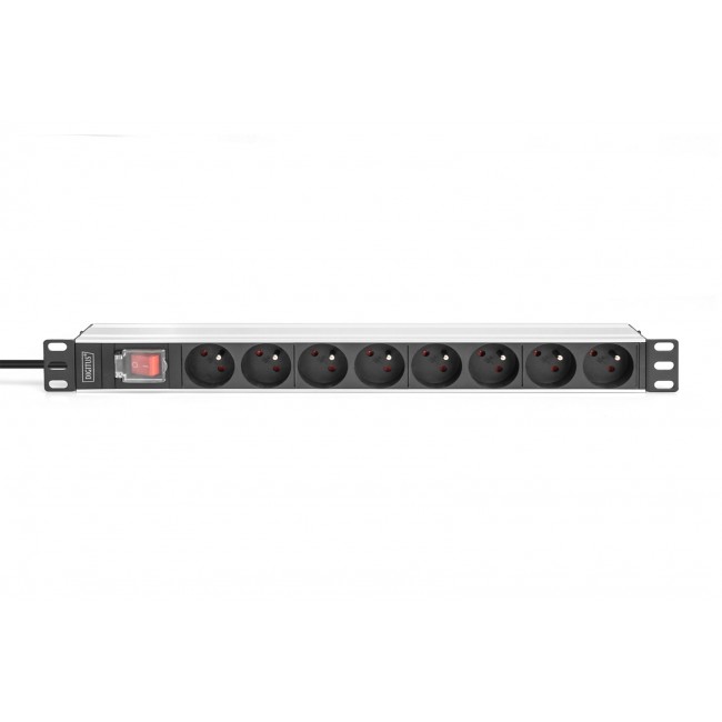 Digitus Socket strip with aluminum profile and switch, 8-way CEE 7/5, 2 m cable safety plug with grounding contact
