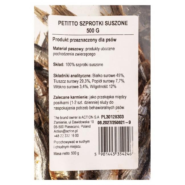 PETITTO Dried sprats - dog treat - 500g