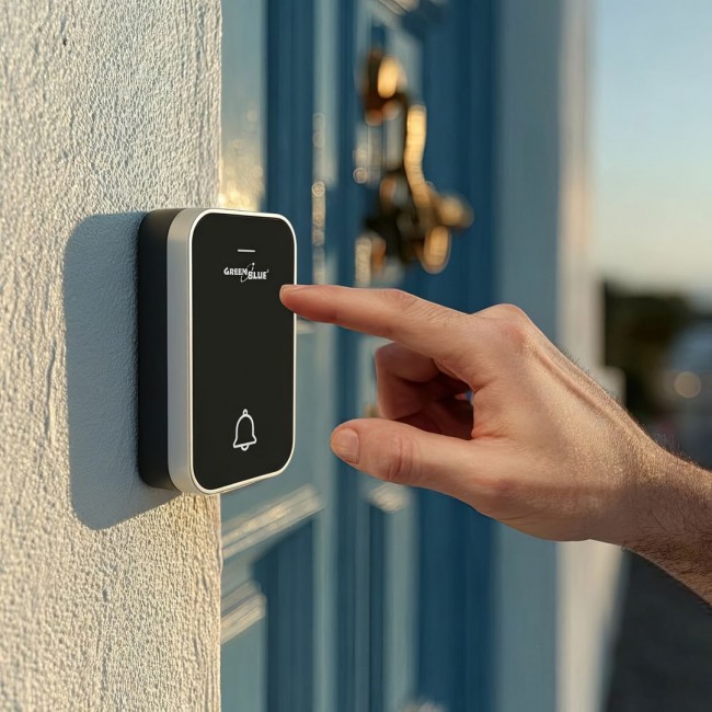 GreenBlue GB157 B Kinetic Battery-free Wireless Dorr Bell, Melodies, Black, Range up to 200m, IP44