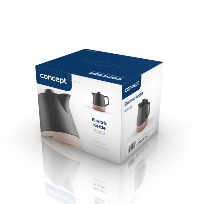 Concept RK0062 electric kettle 1 L 1200 W Anthracite, Wood