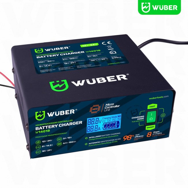 Microprocessor-controlled car battery charger 10 A 6 150 Ah 2 24 V W14018 WUBER