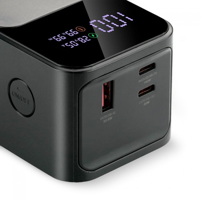 Powerbank 27 000mAh, 1x USB, 2x USB-C, 162,5W, QC4+, flashlight, LCD screen, black