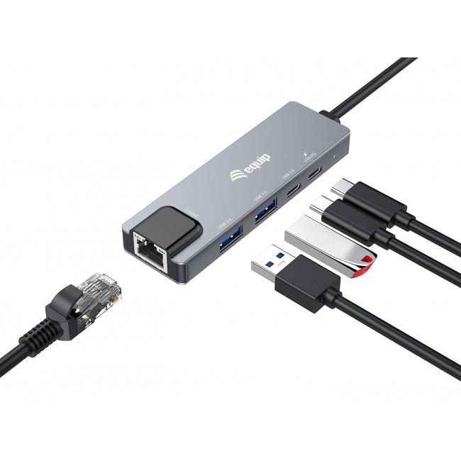 Equip 5 in 1 Multifunctional Adapter, 2.5GbE, USB-A x 2, USB-C x 1, USB-C , 100W USB PD Equip 5 in 1 Multifunctional Adapter, 2.5GbE, USB-A x 2, USB-C x 1, USB-C , 100W USB PD