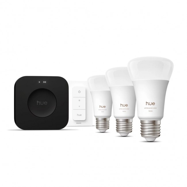 Philips Hue White and colour ambience Starter kit: 3 E27 smart bulbs + Dimmer switch + Bridge Pro