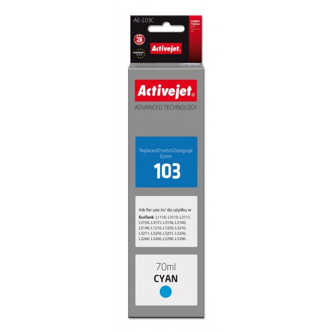 Activejet AE-103C Ink Cartridge (replacement for Epson 103 C13T00S24A Supreme 70 ml cyan)