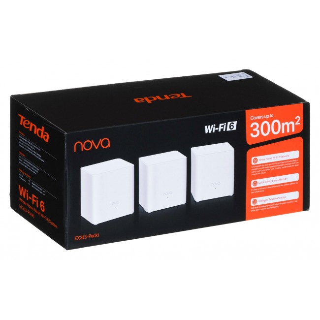 Tenda EX3-3 mesh wi-fi system Dual-band (2.4 GHz / 5 GHz) Wi-Fi 6 (802.11ax) White 1 Internal Tenda EX3-3 mesh wi-fi system Dual-band (2.4 GHz / 5 GHz) Wi-Fi 6 (802.11ax) White 1 Internal