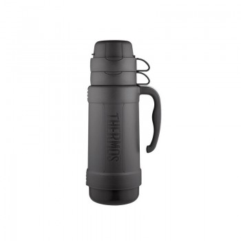 Glass thermos flask with two cups, 1 litre, black 194530 THERMOS