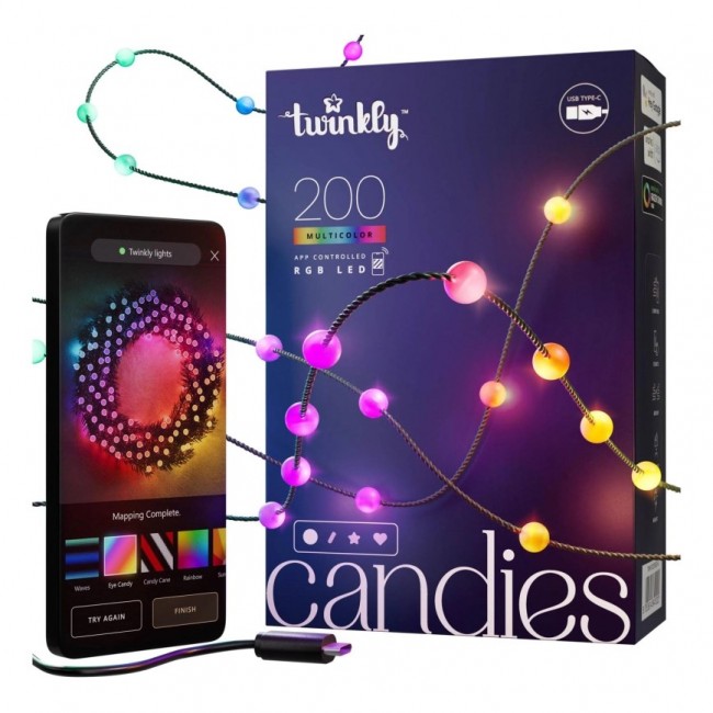 Twinkly Candies LED Christmas tree lights TWKP200RGB-G 6 m 200 lights Twinkly Candies LED Christmas tree lights TWKP200RGB-G 6 m 200 lights